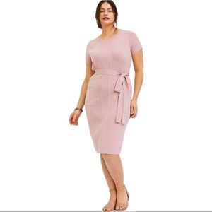 Torrid Plus Size Mauve Pink Sweater Knit Self Tie Shift Dress Size 3 3X 22/24